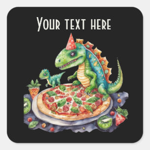 Cooles Dinosaur Pizza-Party hinzufügen Quadratischer Aufkleber