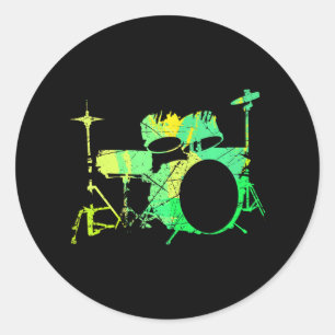 Cooles Drum Kit Schlagzeug Vintag Retro Drummer Runder Aufkleber