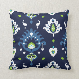 Cooles dunkles Marineblau und grünes Stammes- ikat Kissen