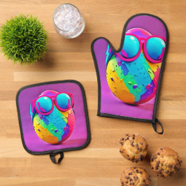 Cooles Ei Ofenhandschuh & Topflappen-Set