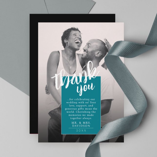 Cooles Einfaches Türkisfarben Foto Danke Karte (Von Creator hochgeladen)