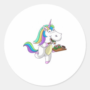 Cooles Einhorn Eating Sushi Funny Japanisches Esse Runder Aufkleber