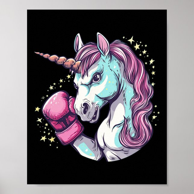 Cooles Einhorn-Gesichtskostüm mit lustigen Boxhand Poster (Vorne)