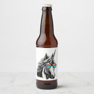 Cooles Einhorn mit Regenbogensonnenbrille Bierflaschenetikett
