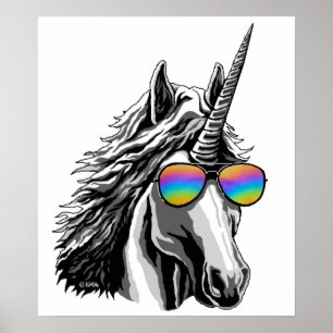 Cooles Einhorn mit Regenbogensonnenbrille Poster