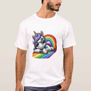 Cooles Einhorn mit Sonnenbrille auf Regenbogen Lon T-Shirt