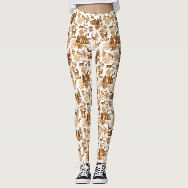 Cooles Elegant Brown Deer French Toile Leggings (Vorderseite)