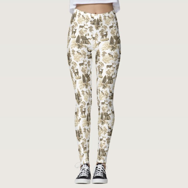 Cooles elegantes Beige Deer French Toile Leggings (Vorderseite)