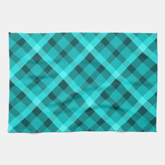 Cooles elegantes Türkisfarben Kariert Küchentuch (Horizontal)