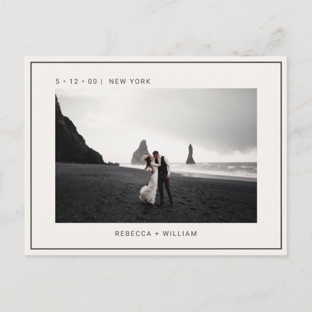 Cooles Elfenbein-Foto Hochzeit Sichern Sie das Dat Postkarte (Vorderseite)