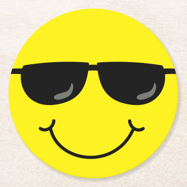 Cooles Emoji stellen mit Sonnenbrillen gegenüber Runder Pappuntersetzer (Vorderseite)
