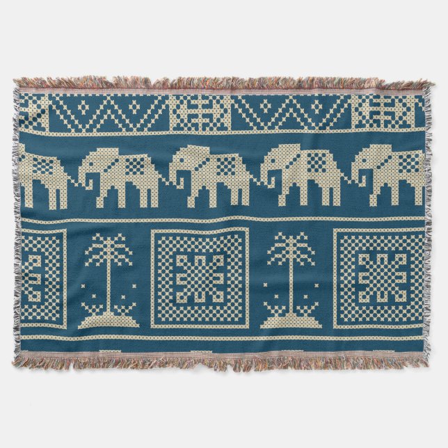 Cooles ethnisches Muster Trendy Elefanten blau Decke (Vorderseite)