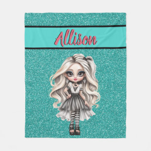 Cooles Fashion Girl Türkis Glitter Personalized Fleecedecke