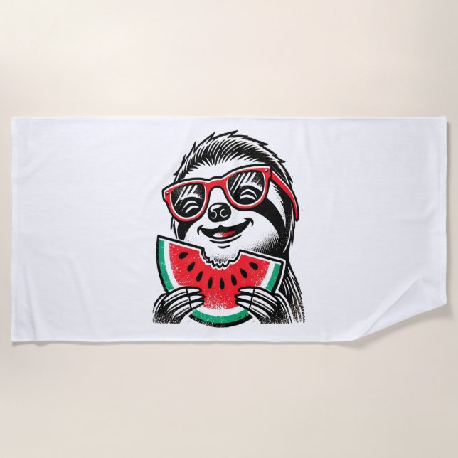 Cooles Faultier isst Wassermelone Strandtuch (Vorderseite)
