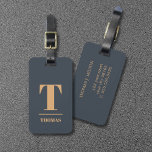 Cooles Fettmonogramm Deep Blue Brown Gepäckanhänger<br><div class="desc">Elegantes,  vollständig anpassbares Gepäckanhänger-Design mit tiefblauem Hintergrund,  braunes,  feines Monogramm.</div>