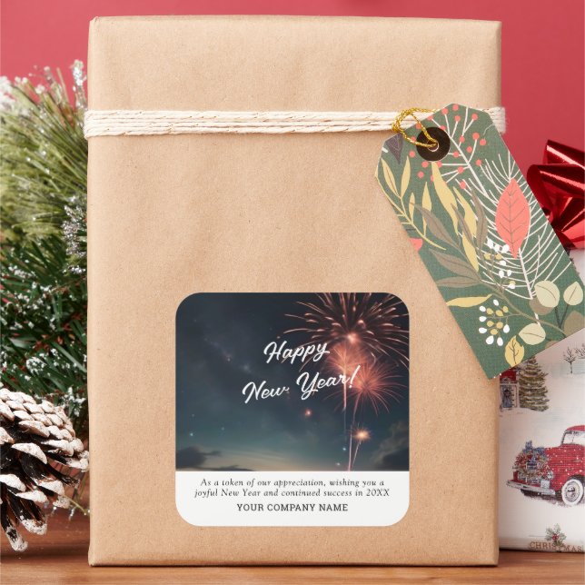 Cooles Fireworks Theme Happy New Year Custom Messa Quadratischer Aufkleber (Feiertag)