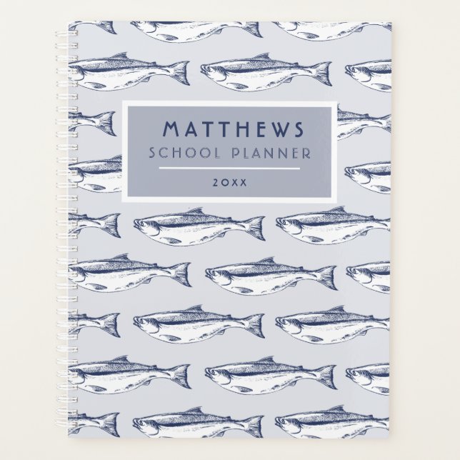 Cooles Fischmuster Personalisierte Schule Planer (Vorderseite)