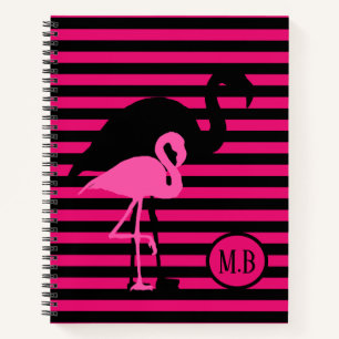 Cooles Flamingo Schwarz/Rosa Streifen Monogramm Notizbuch