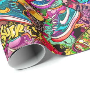 Cooles Fliesenmuster Comic Graffiti Teenager Geschenkpapier