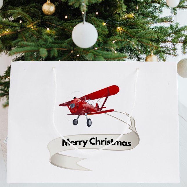 Cooles Flugzeug mit fröhlichem Weihnachtsbanner Große Geschenktüte (Von Creator hochgeladen)