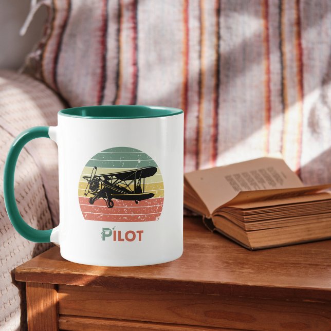 Cooles Flugzeug & Sonnenuntergang, Vintag Retro-St Tasse (Von Creator hochgeladen)
