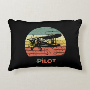 Cooles Flugzeug & Sonnenuntergang, Vintage Retro S Dekokissen