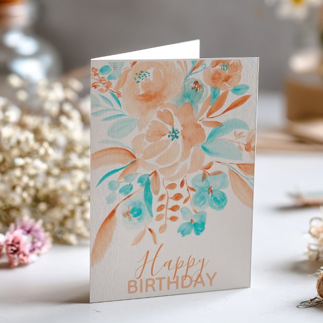 cooles Foto mit Blumen Karte (Beach cool floral watercolor happy birthday photo card)