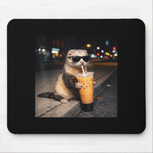 Cooles Frettchen trinkt eisgekühlten Milchkaffee G Mousepad