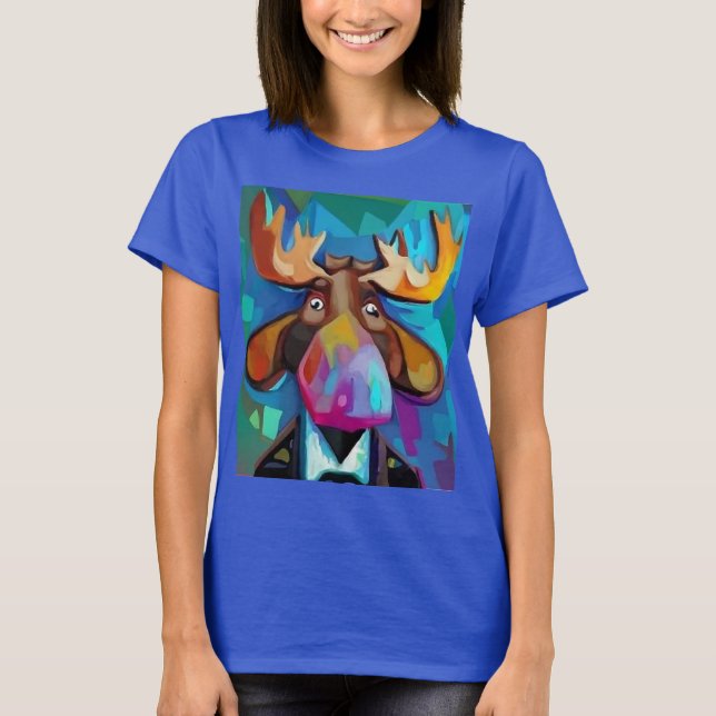 Cooles Funny Moose Face Cubism Design T-Shirt (Vorderseite)
