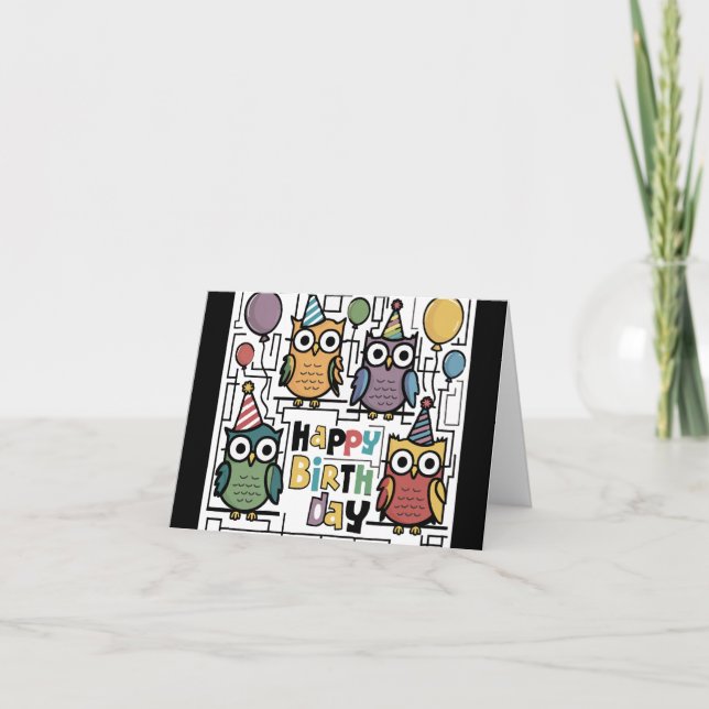 Cooles Funny Owl Happy Geburtstag Abstrakt Karte (Vorderseite)