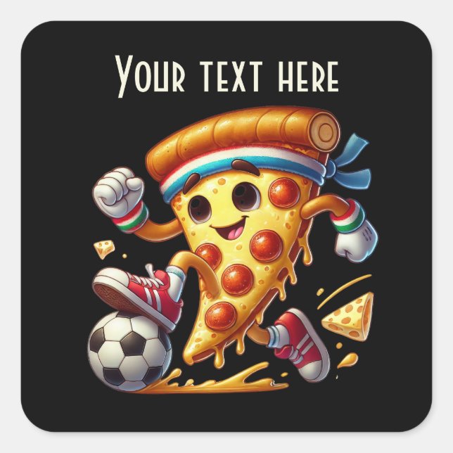 Cooles Fußball-Pizza-Party hinzufügen Quadratischer Aufkleber (Vorderseite)