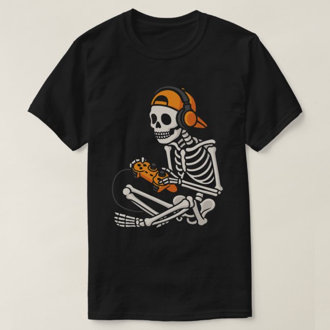Cooles Gamer Skelett mit Kopfhörern - Funny Gaming T-Shirt (Design vorne)
