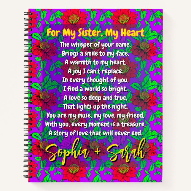 Cooles Gedicht für meine Schwester | Personalisier Notizbuch (Vorderseite)