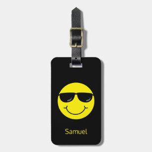 Cooles Gelbes Emoji Gesicht mit Sonnenbrille Monog Gepäckanhänger
