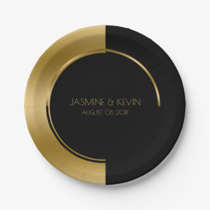 Cooles geometrisches Design aus Gold und Schwarz Pappteller