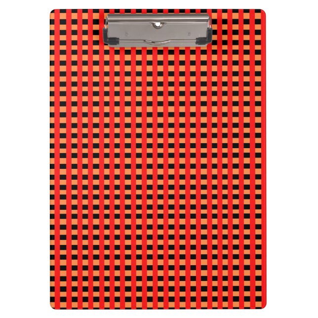 Cooles Gingham Orange-, Rot- und Schwarz-Muster Klemmbrett (Vorderseite)