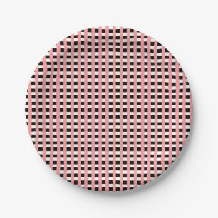 Cooles Gingham Pink Black and White Design Pappteller