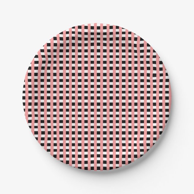 Cooles Gingham Pink Black and White Design Pappteller (Vorderseite)
