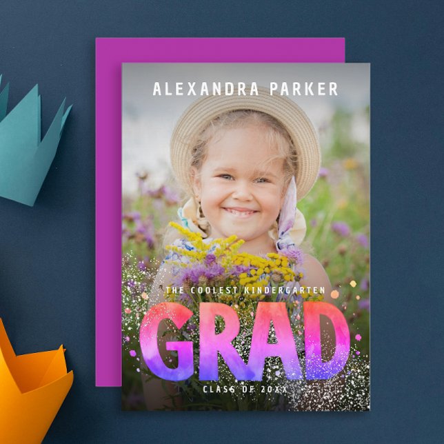 Cooles Girly Graduate Lila Pink Gradient Foto Ankündigung (Von Creator hochgeladen)