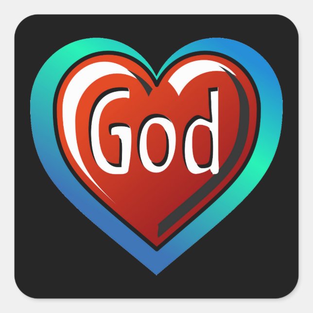 Cooles GOD Herz Quadratischer Aufkleber (Vorderseite)