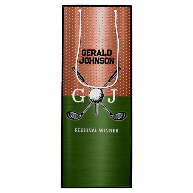 Cooles Golf Monogram Design Geschenktüte Für Weinflaschen (Vorderseite)