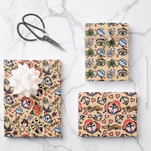 cooles gotisches Hochzeitsmuster Geschenkpapier Set (Vorderseite)
