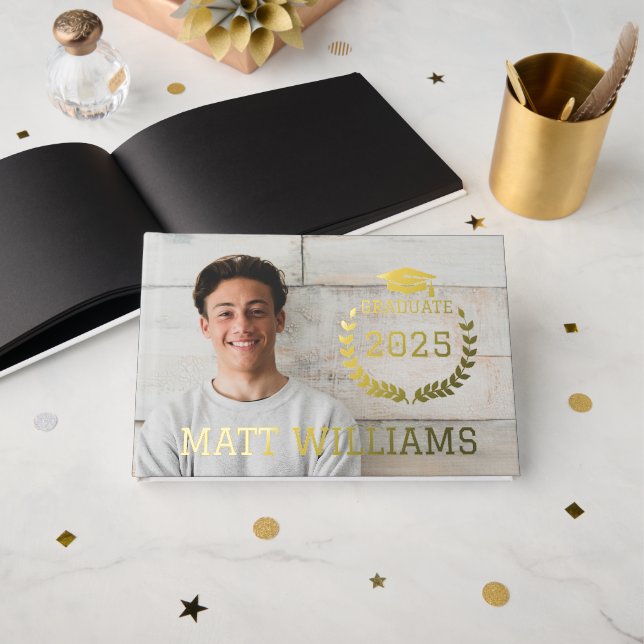 Cooles Graduate Foto Keepake Graduation Party Foil Gästebuch (Vorderseite Offen)