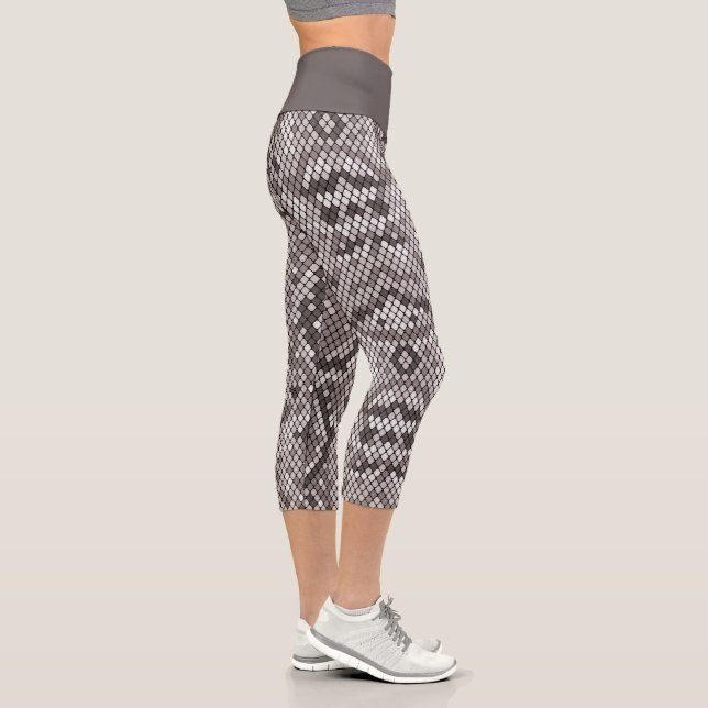 Cooles Graue und weiße Schlangenmuster Capri Leggings (Rechts)