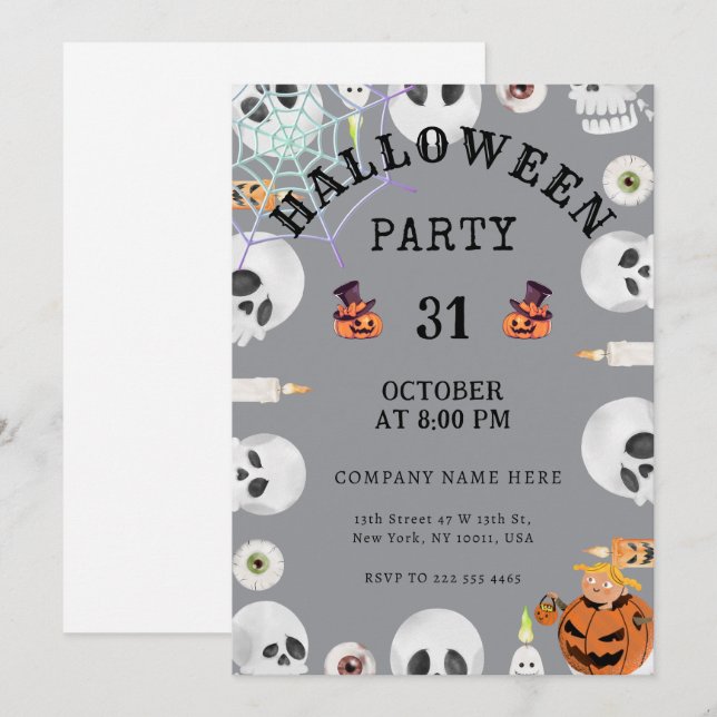 Cooles graues klassisches Halloween Office-Party Einladung (Vorne/Hinten)
