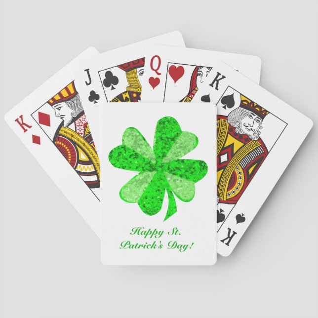 Cooles Grün schimmerndes Kleeblatt St. Patrick's D Spielkarten (Rückseite)