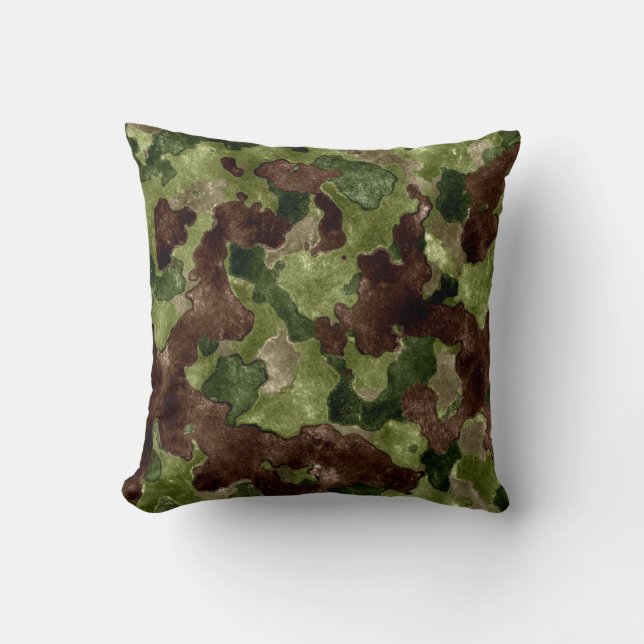 Cooles grünbraunes Camouflage Kissen (Vorderseite)