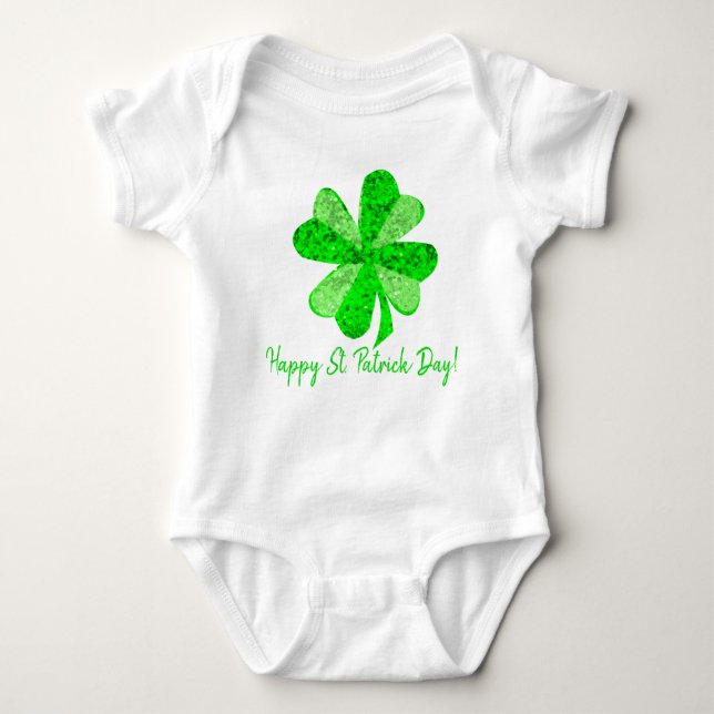 Cooles grünes irisches Kleeblatt am Patrick's Day Baby Strampler (Vorderseite)
