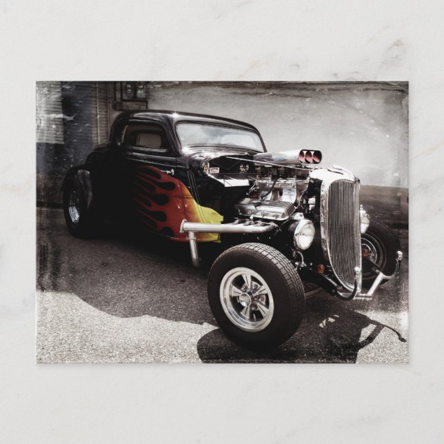 Cooles Grunge Flames Frisierte Auto Postkarte (Vorderseite)
