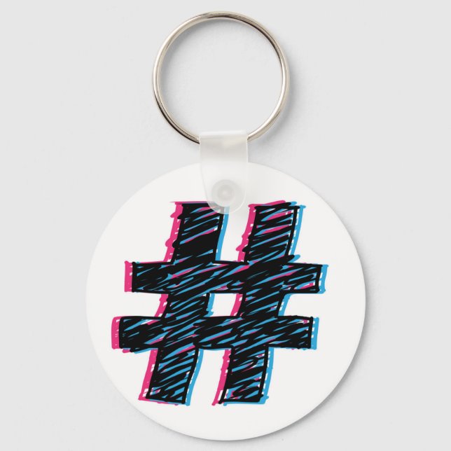 Cooles Hand gezeichnetes 3D-Effekt-Hashtag-Symbol Schlüsselanhänger (Vorderseite)